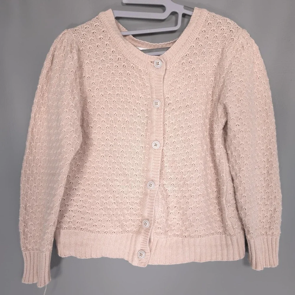 YE MAK Cardigan Sweater Girls Size 6/8 Pink‎ Cotton Button Knit Cute MK3514KID